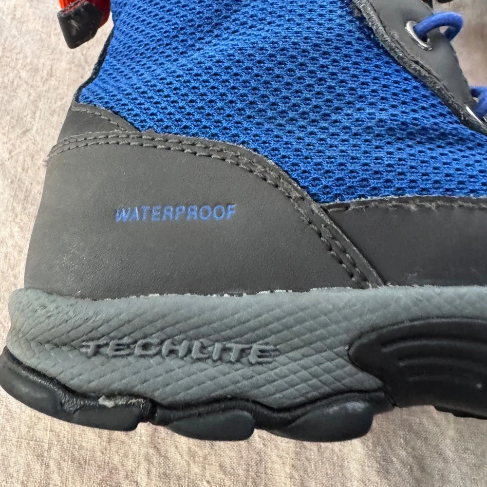 Columbia Waterproof Snow Boots Kids 1 Blue Grey Techlite Omni-Grip Winter Hiking